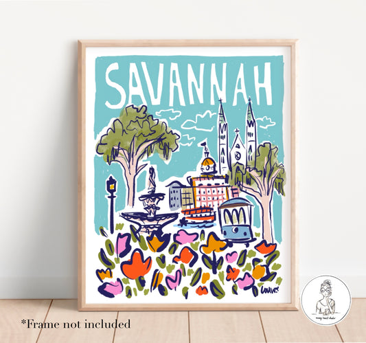 Savannah, GA - Poster Collage. Original Art Print