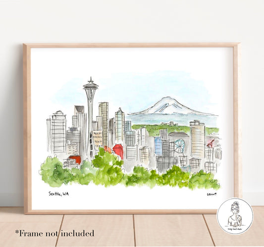 Seattle, WA. Watercolor and Ink Print