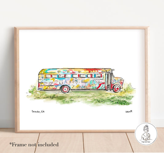 Serenbe, GA - Bus. Watercolor and Ink Print