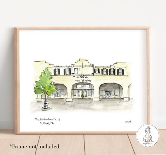 St. Cloud, FL - Hunter Arms Hotel. Watercolor and Ink Print