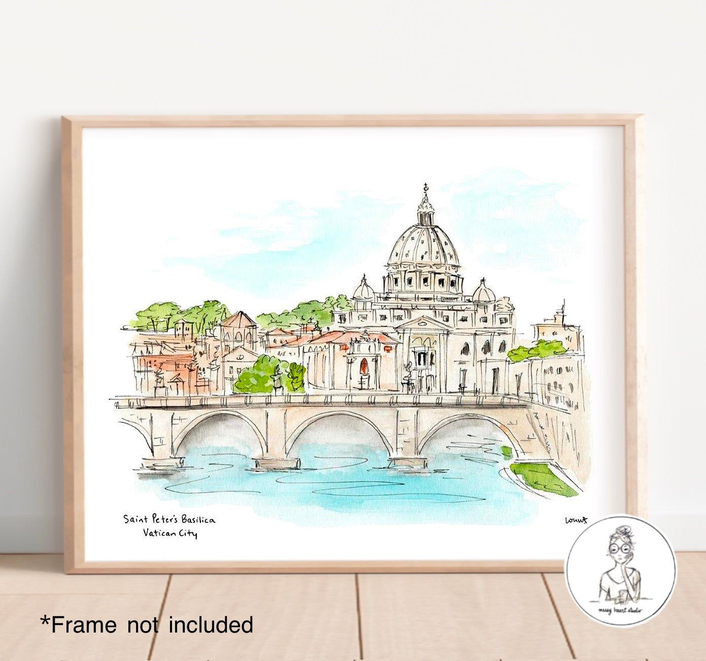 Vatican City - Saint Peter's Basilica. Watercolor and Ink Print