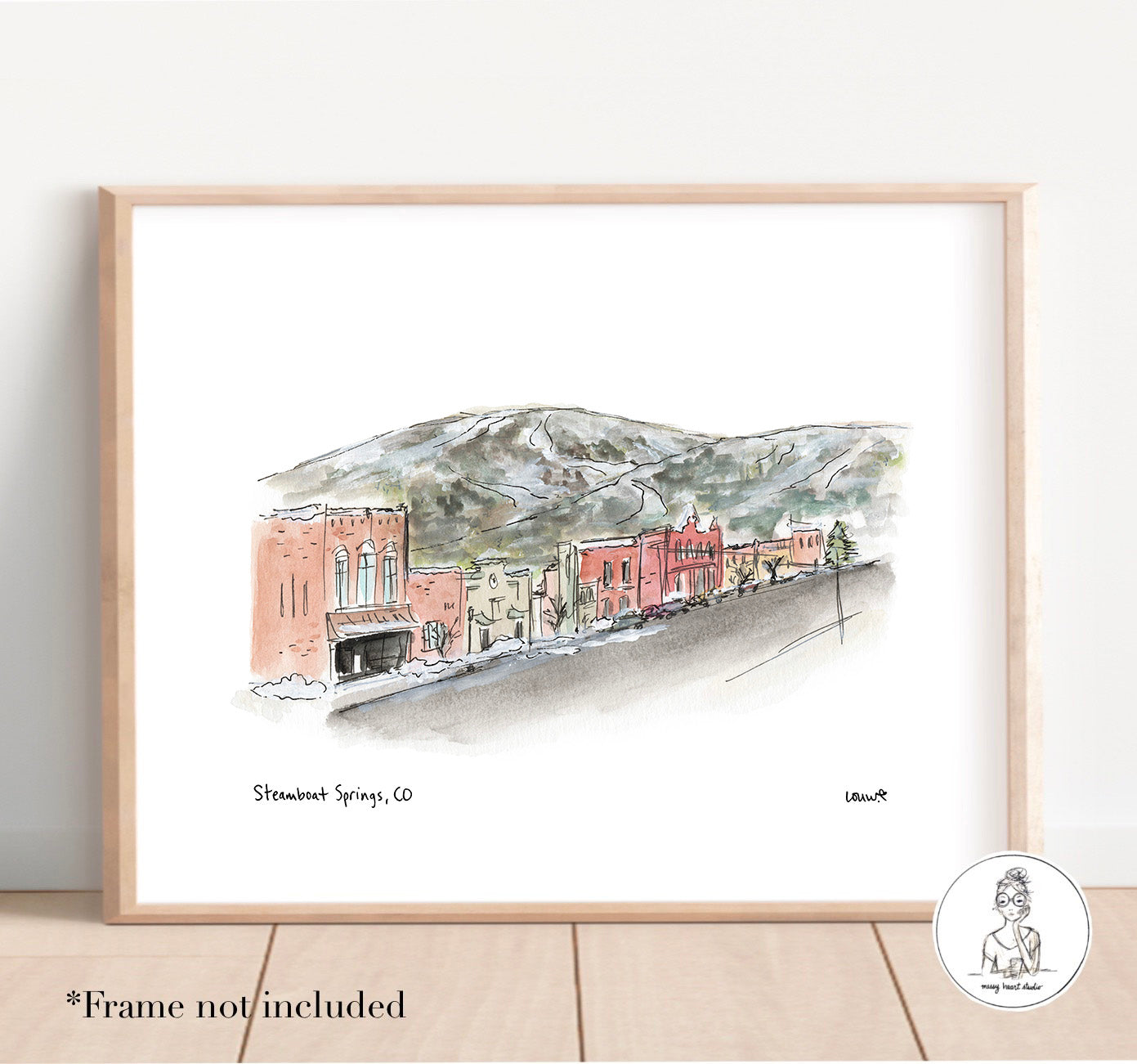 Steamboat Springs, CO - Downtown. Watercolor and Ink Print