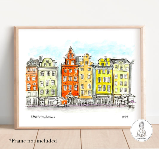 Stockholm, Sweden. Watercolor and Ink Print