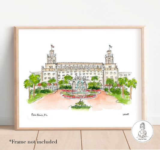 Palm Beach, FL - The Breakers Hotel. Watercolor and Ink Print