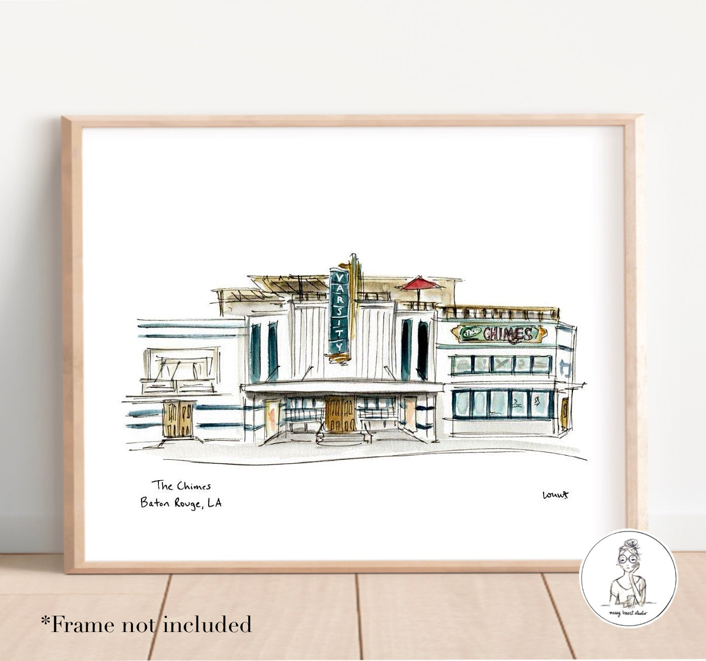 Baton Rouge, LA - The Chimes Restaurant. Watercolor and Ink Print