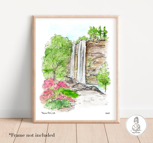 Toccoa Falls, GA - Toccoa Falls. Watercolor and Ink Print