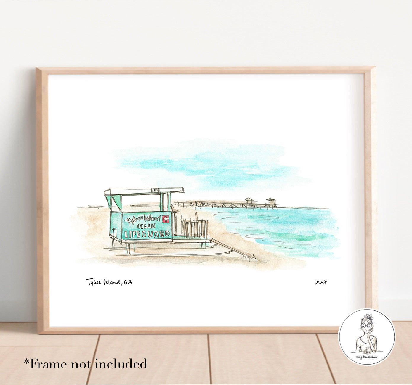 Tybee Island, GA - Lifeguard Stand. Watercolor and Ink Print