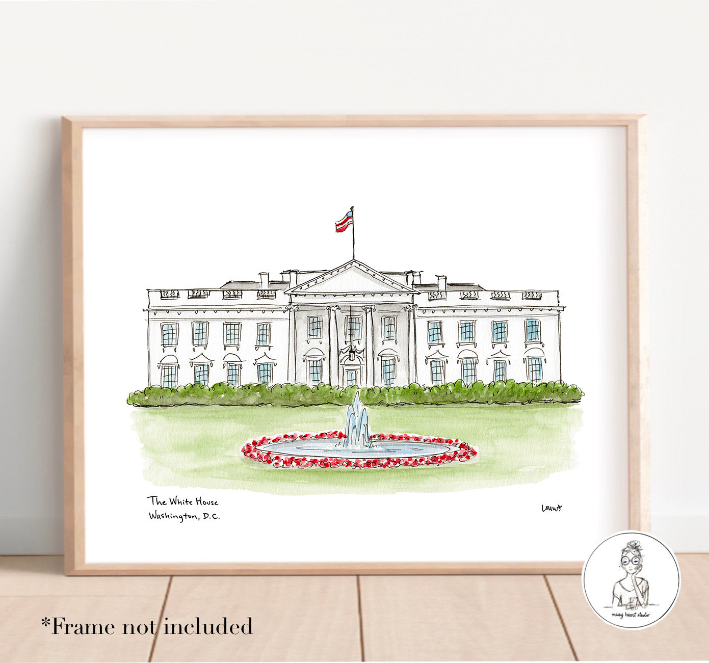 Washington, DC - White House. Watercolor and Ink Print