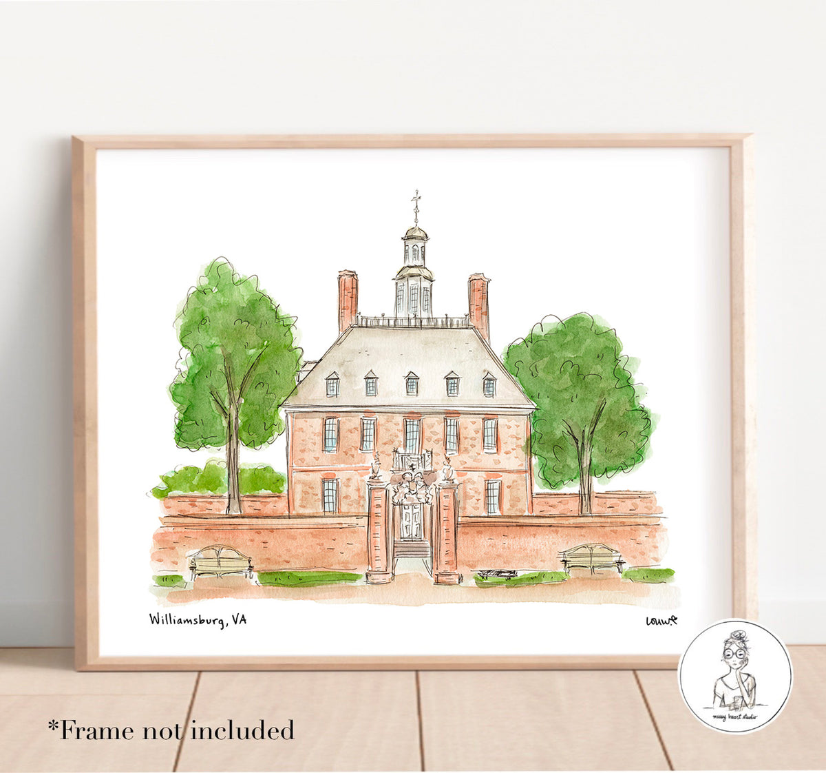 Williamsburg, VA - Governor's Palace. Watercolor and Ink Print