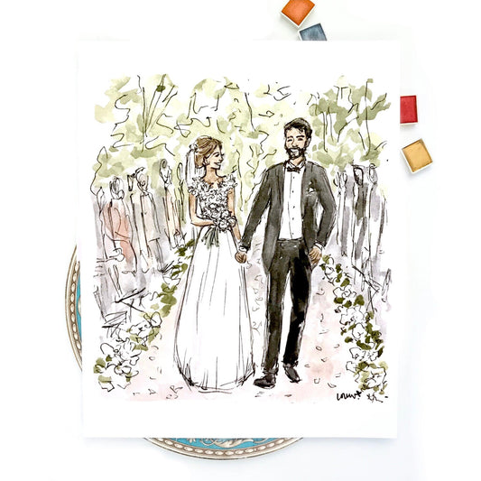 Custom couple portrait from picture, watercolor and ink original illustration, wedding, anniversary, birthday gift for him or her