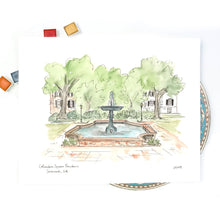 Load image into Gallery viewer, Savannah Georgia Columbia Square Fountain Illustration Print, Historic District, Savannah River Shops 8x10 or 11x14 gallery wall print
